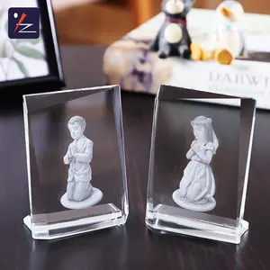 Vidro personalizado 3D laser gravado com a imagem dentro gravadas a laser 3d de vidro branco para a decoração home