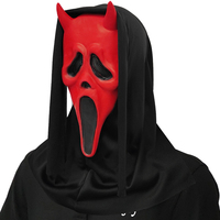 Masque en latex souple réaliste visage de fantôme à cornes rouges, effrayant pour Halloween, accessoire de fête, idéal pour les farces et les effets de peur, personnalisable