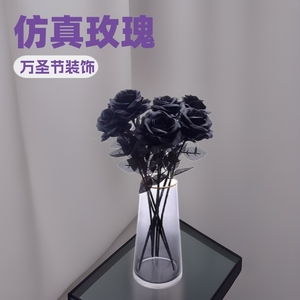 Rosa Negra Artificial de 50cm de Altura, Simulación Realista, Decoración de Halloween, Estilo Gótico - Product Image 5