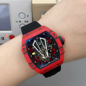 Luxury 27-05 Style Skeleton Flying Tourbillon Tonneau Men Mechanical <b>Watch</b> Carbon Fiber TPT <b>Case</b> Automatic Fabric Strap - Product Image 4