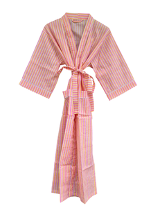 Simple Printed 100% Cotton Long Sleeve Knee-Length Loungewear <b>Robe</b> with Drawstring Closure for Women's <b>Beach</b> Cover-Up - Product Image 1
