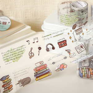 1 rollo de cinta de PET de la serie <span class=keywords><strong>Hui</strong></span> Cai <span class=keywords><strong>Ji</strong></span> 6, hojas adhesivas con temática de bocetos de acuarela - Product Image 2
