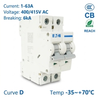   Disjoncteur miniature (MCB) série E6 E6-63/2/D 63A 2P 400V 6kA Courbe D CE CCC ISO pour l'alimentation des machines lourdes