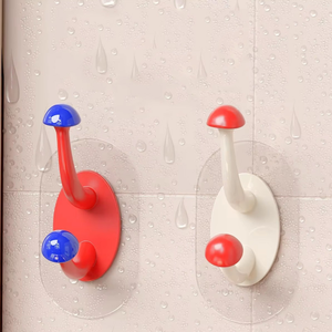 Crochets muraux multifonctionnels modernes en plastique colorés et mignons en forme de champignon, autocollants pour chambre et cuisine - Product Image 1