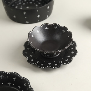 Japanese Style Handmade Black Pottery Dinnerware Set Retro Relief Cross Pattern Cup Bowl Plate Modern <b>Gift</b> Microwave Safe - Product Image 1