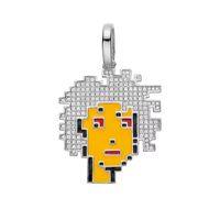 Pendentif visage pixel en argent 925 avec moissanite, bijoux hip-hop glacés, collier de personnage de dessin animé, fournisseur en gros