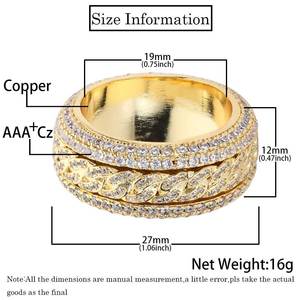 Premium 18K Gold Plated 925 <b>Silver</b> VVS Moissanite <b>Spinning</b> Cuban Link <b>Rings</b> Hip Hop Unisex Iced Out Jewelry Pass Diamond Tester - Product Image 3