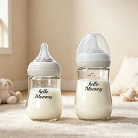 Biberon en verre borosilicate à large ouverture personnalisé OEM, sans BPA, résistant à la chaleur, pour nourrissons