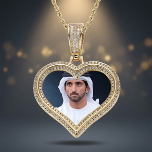 Heart Cut Diamond <b>Pendant</b> Lab Grown Round Cut Micro Set <b>Solid</b> <b>Gold</b> Plated Luxury Unisex Charm With Photo Insert Gift Jewelry - Product Image 6