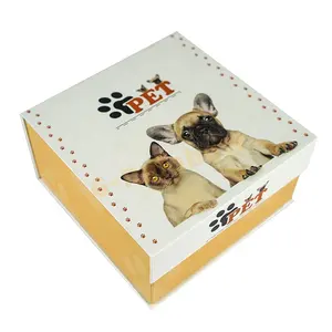 Kotak kertas suguhan anjing Bulldog kustom ramah lingkungan persegi Flip atas karton mainan hewan peliharaan wadah penyimpanan hadiah