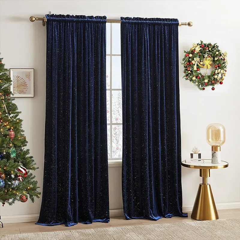Bindi оптовая продажа, карманный стержень, темно-синий блестящий комнатный затемняющий звуконепроницаемый бархатный Рождественский Светонепроницаемый штор для окон