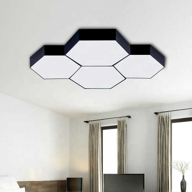 Super Bright Customized Chandelier Gym Stadium Office Cafe bar Hexagon Hanging Led Linear Light for Home Office