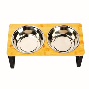 Elevated Iron &amp; Wood Dog Water Feeder, <strong>Cat</strong> <strong>Food</strong> Bowl <strong>Holder</strong> for Pets Double Bowl Feeder Stand Bowl Pet Feeder Pet Supplies - Product Image 5