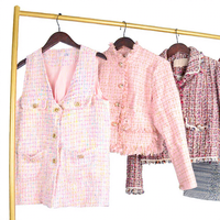 Pakaian Bekas Fashion 2026, Mantel Kain Tweed Klasik, Gaya Chanel, Wanita Elegan, Kerah Pastel, Jaket