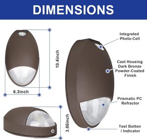 IP65 LED Outdoor Wall Pack <b>Emergency</b> <b>Lighting</b> Fixtures 3500K 120-277VAC Aluminum Housing for 3-Year Warranty (1 Pack) - Product Image 4