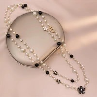 Collier vintage de luxe pour femme, motif camélia, numéro 5, long, multicouche, chaîne de pull, perles, plaqué or, bijoux de mariage