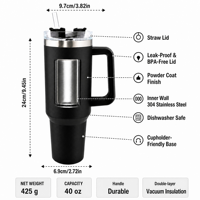 Bouteille d'eau isotherme 40 oz avec paille, en acier inoxydable à double paroi, tasse de voyage portable, gobelet à bec personnalisé blanc pour le sport