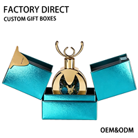 Boîte cadeau de parfum personnalisée de couleur turquoise, boîte rigide de luxe à double porte avec logo UV localisé et insert personnalisé, solution d'emballage complète
