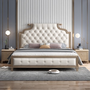 Cama de Diseño Antiguo de Lujo Ligero 2021 para Dormitorio Principal, Moderna, de Cuero y Madera Maciza, con Marco de 1.8m, Tamaño Doble <span class=keywords><strong>Queen</strong></span> - Product Image 2