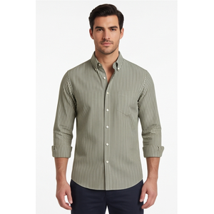 Men's Single Breasted Slim Striped Dress Shirt Long Sleeve Turn-down <b>Collar</b> Anti-Wrinkle Poplin Cotton Smart Casual Autumn Wear - Product Image 4