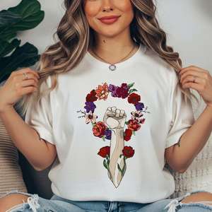 T-shirt da donna a maniche corte con stampa floreale, 100% cotone, girocollo, casual, primavera estate, regalo femminista - Product Image 3