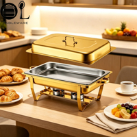 Plat de service pliable Oulu en acier inoxydable 201 et 410, chauffe-plat doré durable pour buffet, design moderne pour mariage