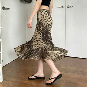 Falda Midi de Malla con Estampado de Leopardo para Mujer, Ligera, Ajustada, Estilo Y2K, Vintage, Informal, de Verano - Product Image 3