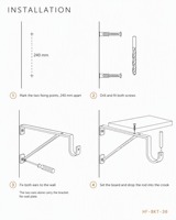 Étagère murale et support de tringle en acier thermolaqué blanc avec crochet ouvert pour armoire 240 x 280 mm