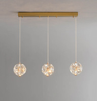 Lustre long en cristal moderne et minimaliste de luxe à trois têtes pour restaurant, table à manger et bar (vente en gros)