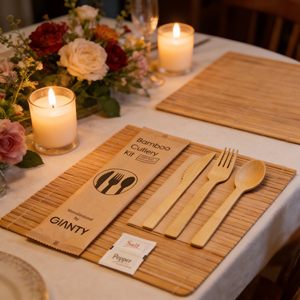 Couverts en bambou jetables avec logo personnalisé, emballés individuellement dans du papier kraft, ensemble de couverts en bambou pour les événements, les hôtels et les opérations de stations balnéaires - Product Image 6