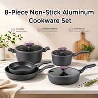 Ensemble de casseroles en aluminium antiadhésif, compatible avec toutes les cuisinières, batterie de cuisine complète, logo et emballage personnalisés disponibles en usine