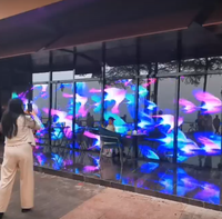 Film holographique transparent à LED pour affichage promotionnel de Noël et d'Halloween sur vitrine, facile à installer par une seule personne.