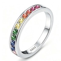 Bague Éternité en Argent Sterling S925 avec Zircon Arc-en-ciel, Bijou de Mariage Empilable Coloré pour Femme