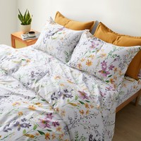 Parure de draps unie à motifs floraux 4 pièces 100% Coton 300 fils/cm² Certifiée OEKO-TEX Anti-boulochage Infroissable Style Européen et Américain