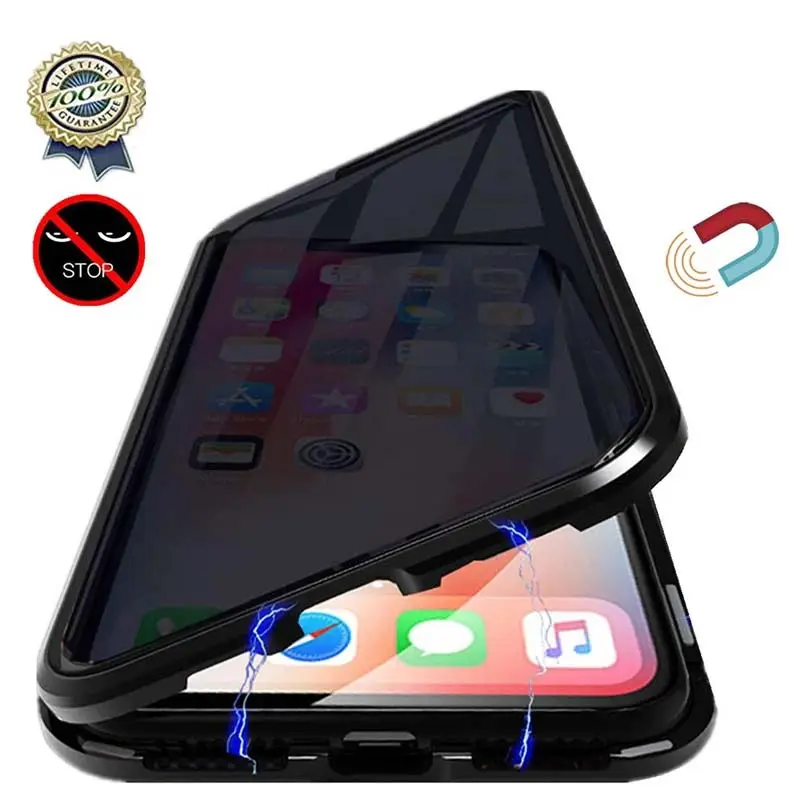 Amazon Hot Sales 360 Magnetic Privacy Tempered Glass Protective CoverためiPhone 12 Pro Metal Strong Magnet Anti Peep Phone Case