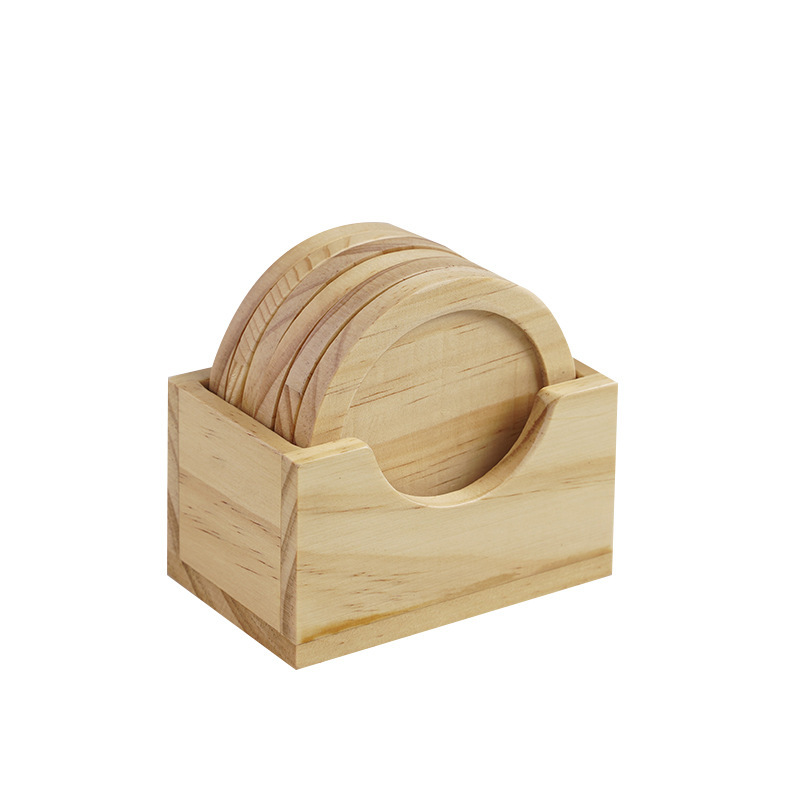 Pine wood round coaster set