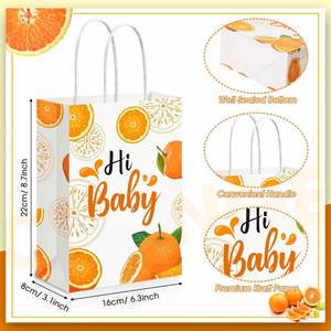 Party Treat Bags Goody Gift Bags with Handles <b>Orange</b> Theme Party Favor Tangerine Birthday Decoration Summer Supplies - Product Image 2