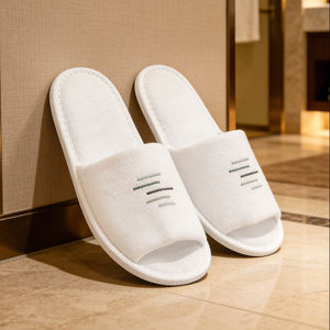 Chaussons d'hôtel jetables personnalisés à bout ouvert en coton éponge avec logo brodé pour SPA <span class=keywords><strong>Airbnb</strong></span> - Product Image 1