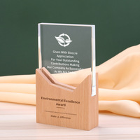 Trophée en cristal sur base en bois transparente, cadeaux commémoratifs pour employés, gravure personnalisée, trophée en bois créatif