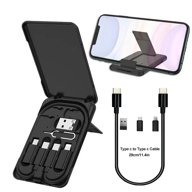 Draagbare Usb-Kabel Kaart Usb Adapter Kit Opbergset Multi Oplaadkabel Case USB-C Kabel/Licht/Micro-Usb Adapter Voor Reizen