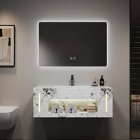Meuble-lavabo mural de luxe moderne avec double vasque, miroir LED intelligent et éclairage intégré pour salle de bain