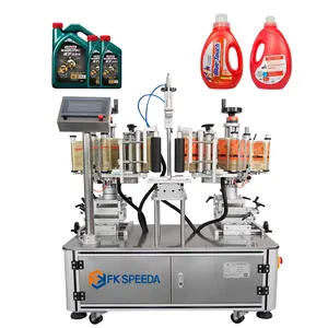 Halbautomatische doppelseitige PLC-Steuerung Etikettierungsanwendung flache Oberfläche flaschen-Aufkleber-Etikettiermaschine für quadratische Flaschen