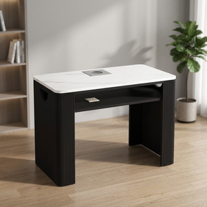 Table de manucure moderne simple en marbre noir et blanc, poste de travail pour technicienne ongulaire, pour salon de manucure - Product Image 5