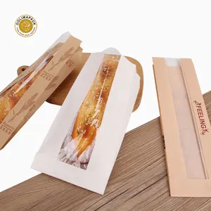 De largo de pan bolsa de baguette de papel kraft francés panadería pan bolsas con ventana