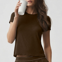 Ensemble de vêtements de sport pour femmes, t-shirt à manches courtes et pantalon large, logo personnalisé OEM d'usine, vente en gros, marque privée