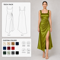 Robe longue en satin olive personnalisée pour femme, col carré, bretelles larges, froncée sur le côté, fente haute, couleur unie, Gala, OEM ODM, vente en gros