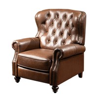 Amerikanischer Vintage-Ledersessel mit Knopfheftung und Nagelkopfverzierung, Einzelsofa mit ausziehbarer Fußstütze