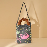 Sac à bandoulière pliable en polyester tricoté, motif dessin animé mignon, souple et durable, avec fermeture éclair, pochette de rangement portable pour téléphone portable pour femme