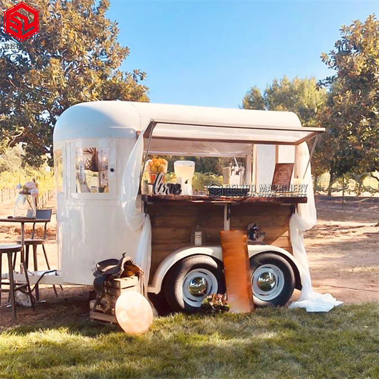 Custom Vintage Paardenbox Aanhangwagen Mobiele Bar Dessert Kar Ijs Vrachtwagen Food Kar Koffiekar Paard Eten Trailer