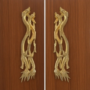 Poignée de tirage en cuivre, aluminium et argent, style chinois oriental, avec sculpture de dragon doré, pour portes et fenêtres en bois ou en verre d'hôtel - Product Image 1